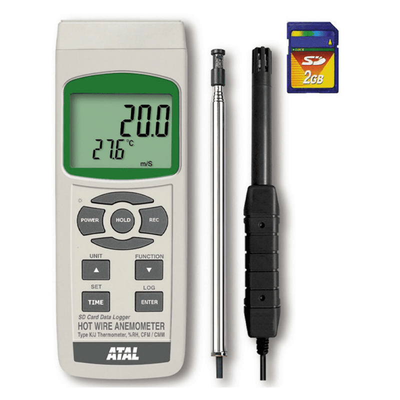SD-AMx4224 Hittedraad anemometer voor luchtsnelheid en temperatuur met datalogger op SD kaart