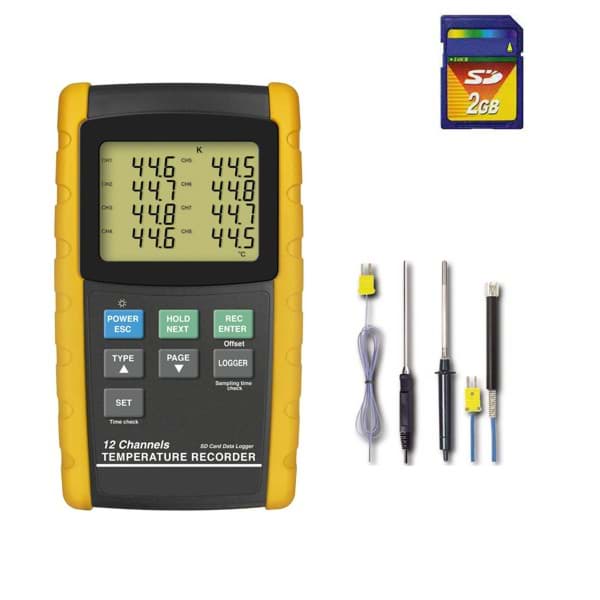 SD-BTMx4208 12-kanaals temperatuur datalogger batterijgevoed met SD kaart